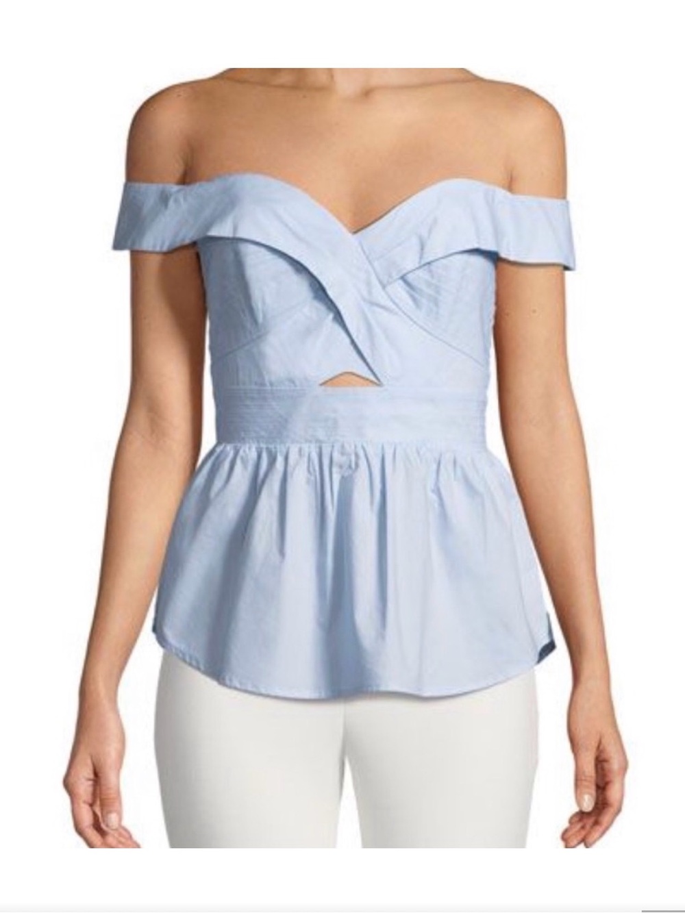 Bardot Light Blue Off-Shoulder Peplum Top